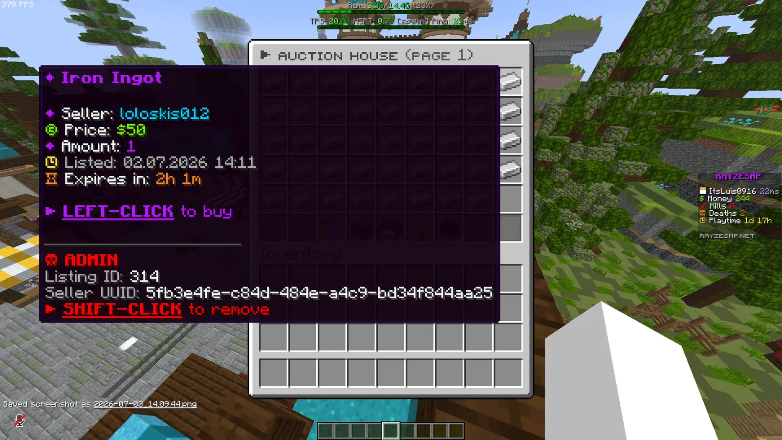Listing tooltip with admin info