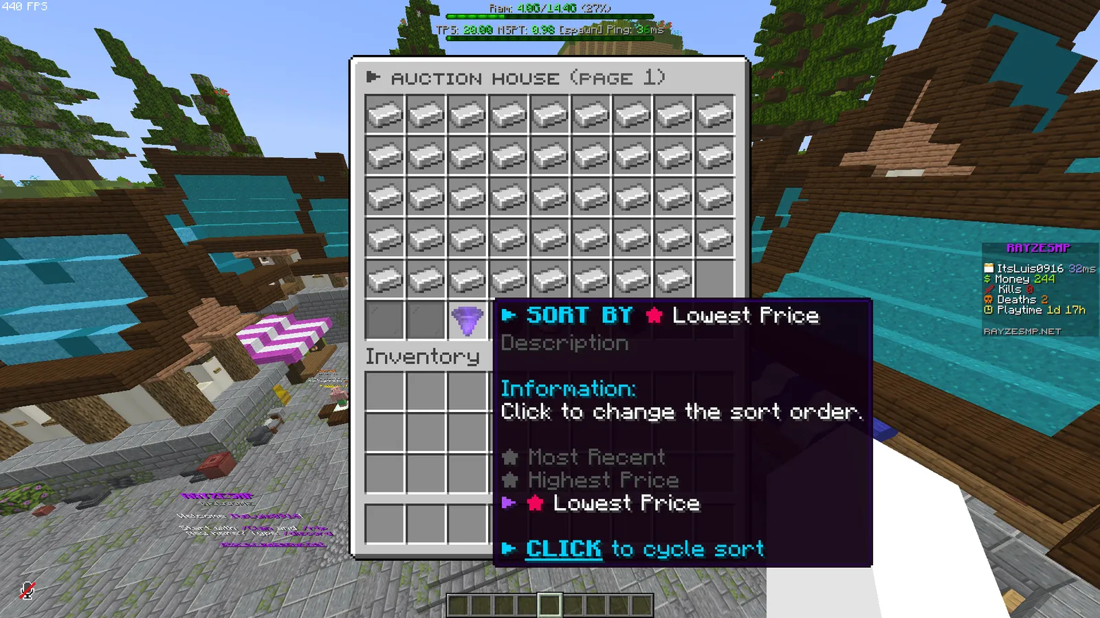 Auction house sort options